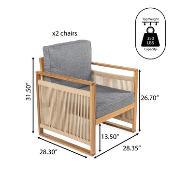Gable Mid-Century Modern Roped Acacia Wood Outdoor Patio Chair with Cushions - JONATHAN Y